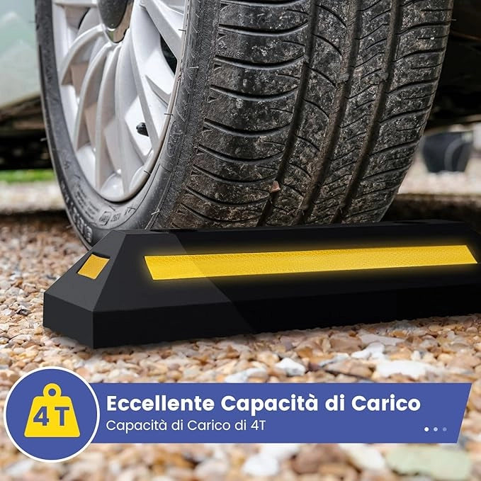 Ferma Ruota per Veicoli da Garage, Set di Fermaruote in Gomma per Parcheggi, con Strisce Riflettenti, per Uso Interno ed Esterno, 54,5 x 16 x 9 cm