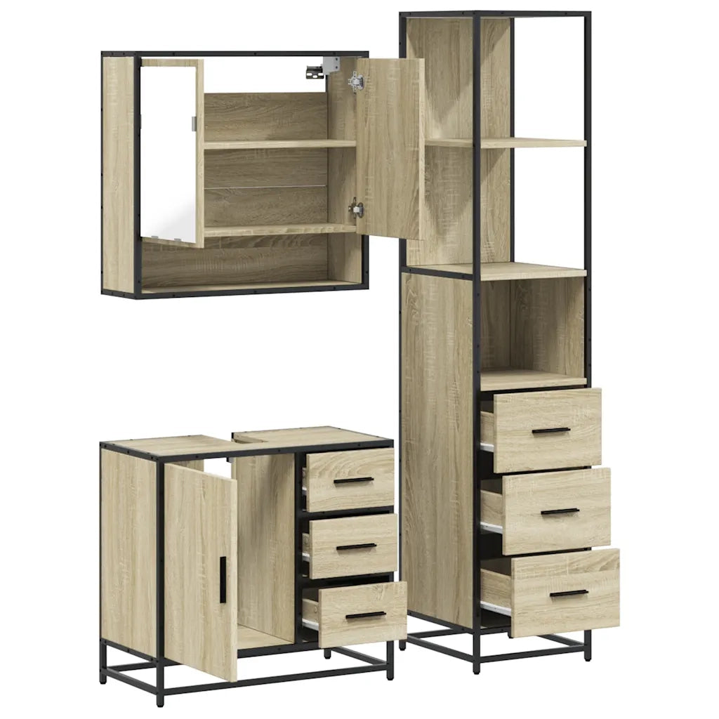 Set Mobili da Bagno 3 pz Rovere Sonoma in Legno Multistrato 3301166