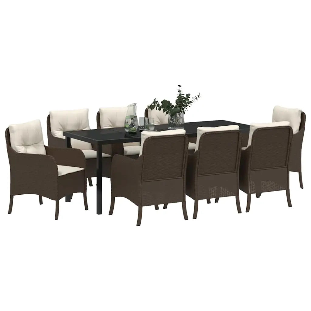 Set da Pranzo per Giardino con cuscino 9 pcs Marrone polyrattan 3380161