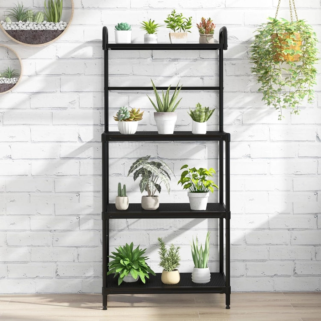 Microonde Scaffale da Cucina per Microonde in Metallo a 4 Ripiani, Carrello per Microonde Scaffalatura Organizzatore Portaoggetti, 60 x 34 x 136 cm (Nero)