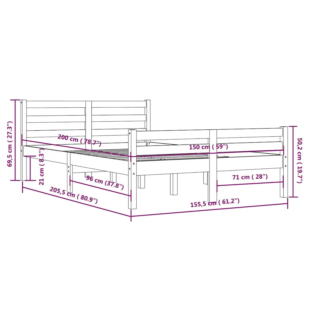 Giroletto Grigio in Legno Massello 150x200 cm King Size 814826