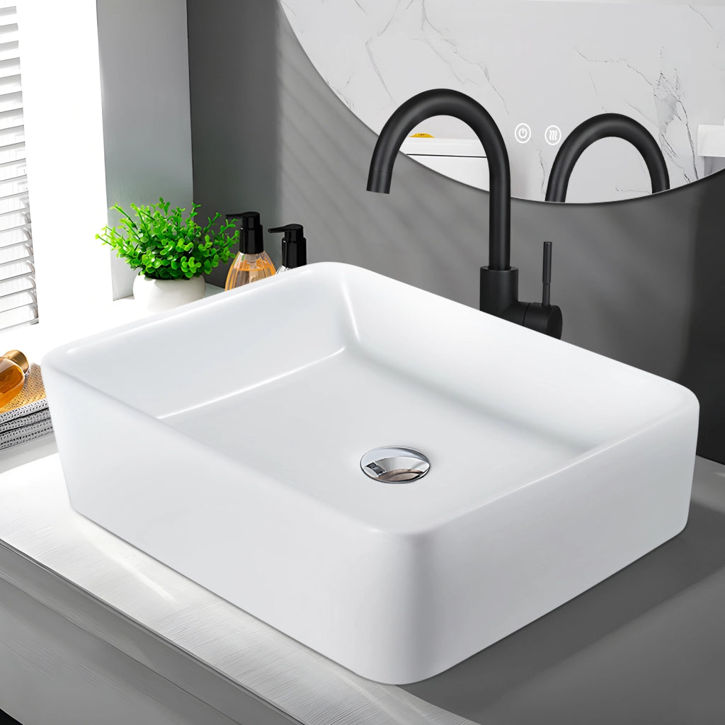 ZMH Lavandino da appoggio per bagno lavandino da appoggio rettangolare in ceramica bianca 40x30x13cm