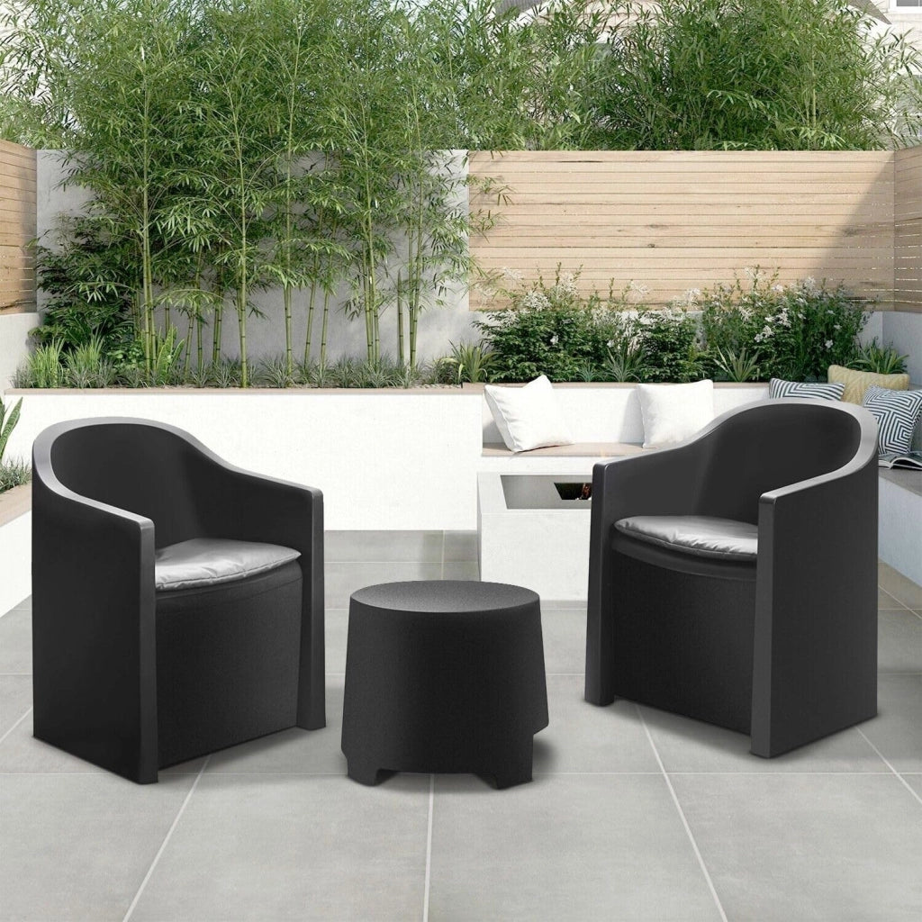 SALOTTINO LUNA ANTRACITE CON 2 POLTRONE E TAVOLINO CON CUSCINI