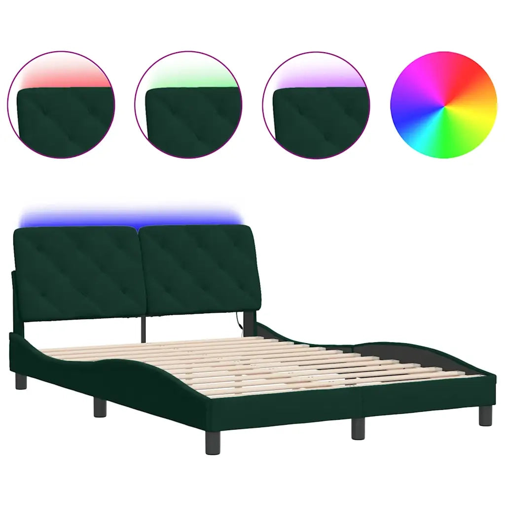Giroletto con LED senza Materasso-Struttura Letto Verde Scuro 140x200 cm in Velluto