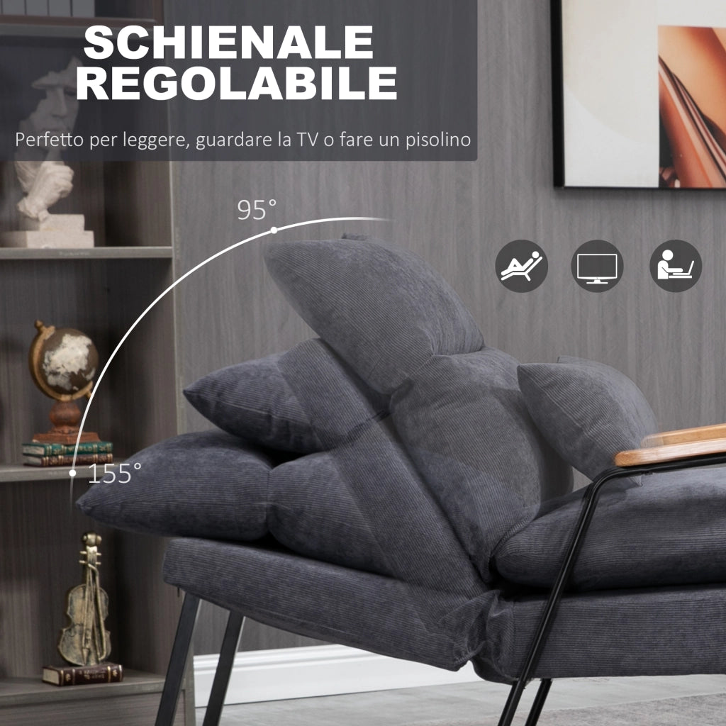 EasyComfort Poltrona Relax Reclinabile con Pouf Poggiapiedi in Velluto a Costine, Grigio