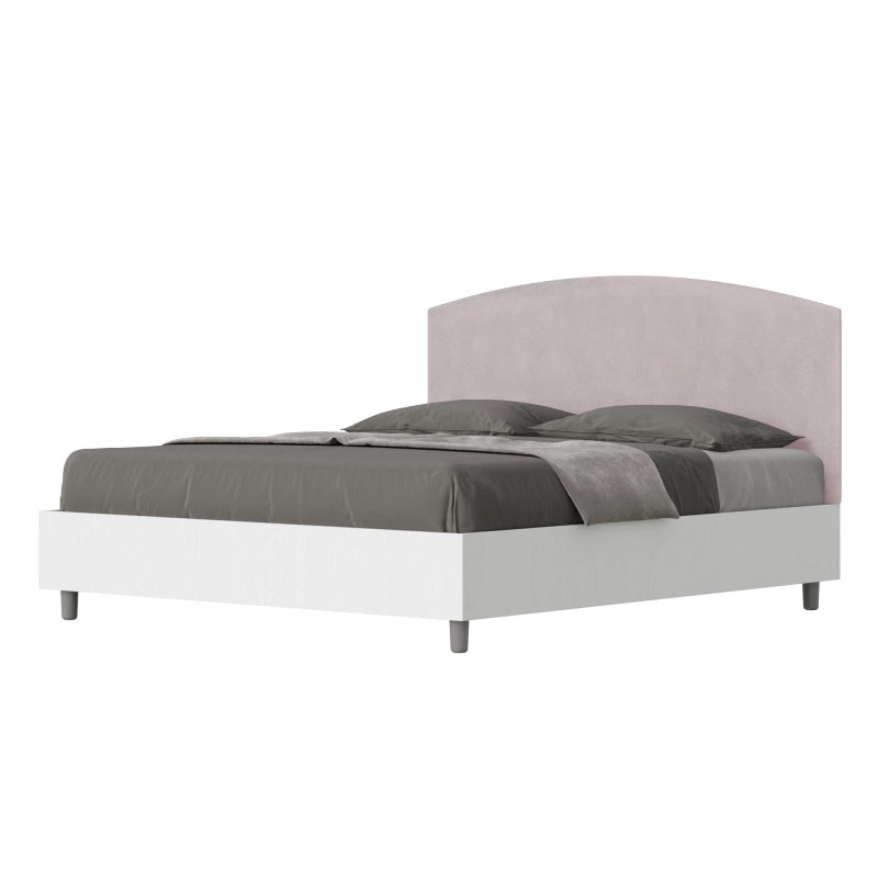 Letto Matrimoniale 160x200 cm struttura bianco frassino testata Antilia - Contenitore,Glicine,Microfibra