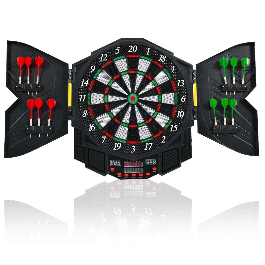 Bersaglio freccette elettronico volume regolabile con 27 giochi, 6 freccette e 24 punte, schermo LED Nero-Bersagli freccette