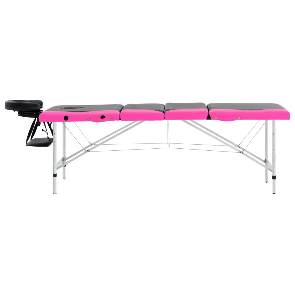 Lettino da Massaggio a 4 Sezioni in Alluminio Nero e Rosa
