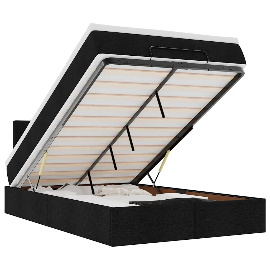 Pouf Letto con Materasso e LED Nero 120x190 cm in Tessuto 3312293