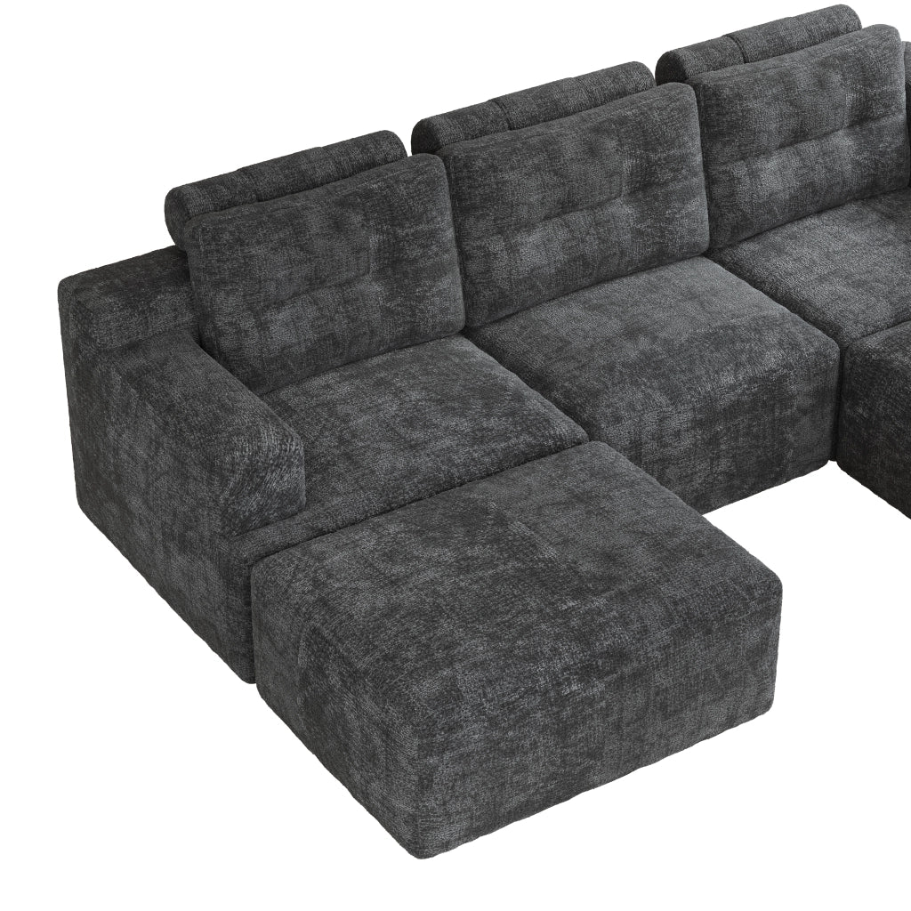 DIVANO Modulare a U 252x180x82 cm Chenille Grigio 5-6 posti