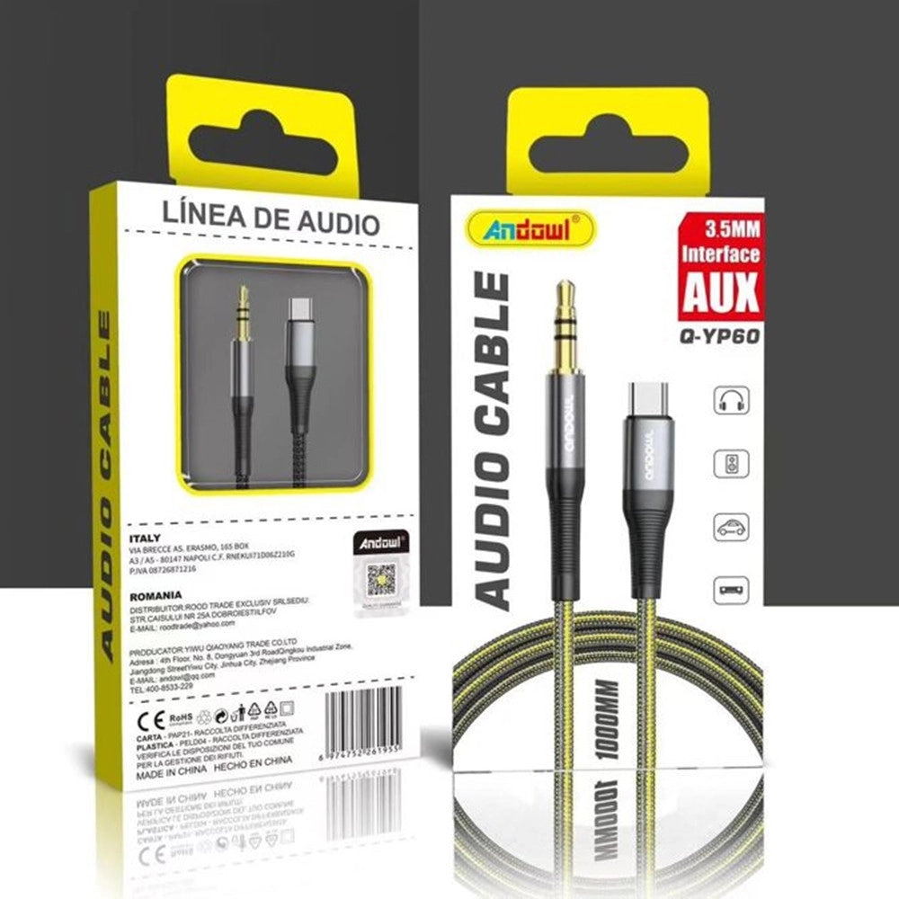 Trade Shop - Cavo Audio Maschio Da Type-c A Jack Aux 3,5 Mm Da 1 Mt Intrecciato In Nylon Q-yp60 -