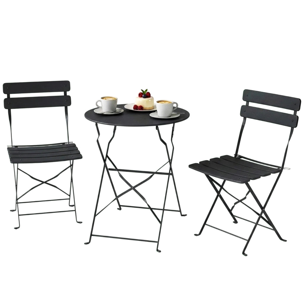 Set Bistrot Giardino 3 Pezzi Tavolo e 2 Sedie Pieghevoli ¨C Xylo ¨C Acciaio Nero