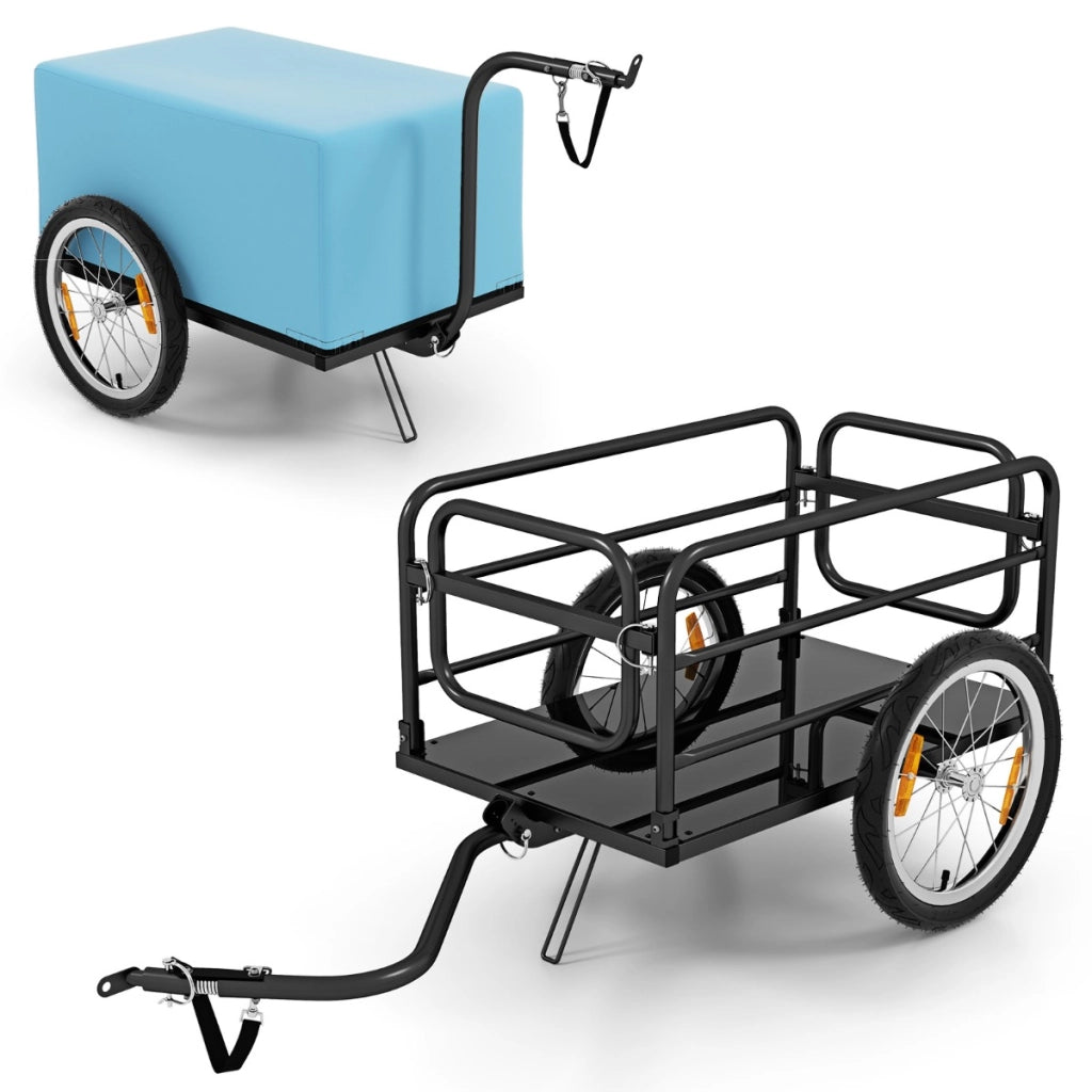 Carrello cargo per bicicletta con telaio pieghevole, Carrello per luggage con copertura in tessuto oxford Blu-Attrezzatura da campeggio