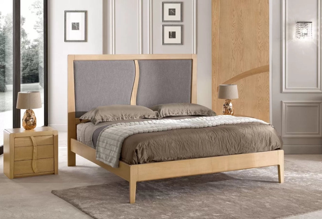 Letto matrimoniale contemporaneo imbottito legno chiaro 175x207x135 - Mobili 2G