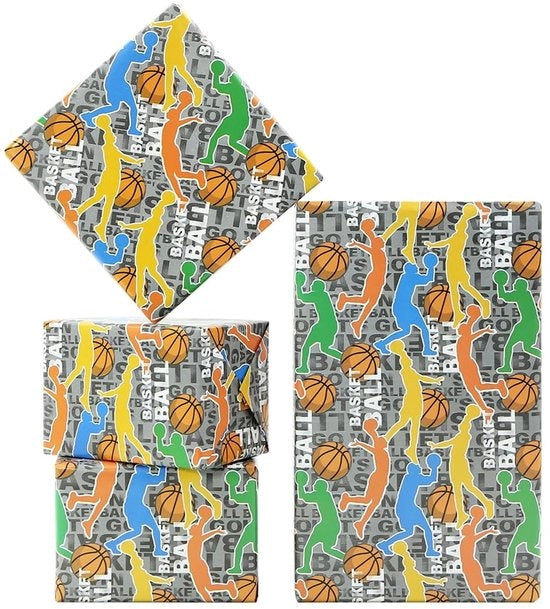 Pacco regalo sport basket 4 fogli 50 x 70 cm - Ideale per bambini, ragazzi e uomini - Regalo per compleanno e vacanza