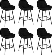 Set di 6 Sgabelli da Bar, Sedie da Cucina, con Schienale & Braccioli, Struttura in Acciaio, Seduta Ampia in Velluto Altezza di 64 cm, Colore Nero BH372sz-6