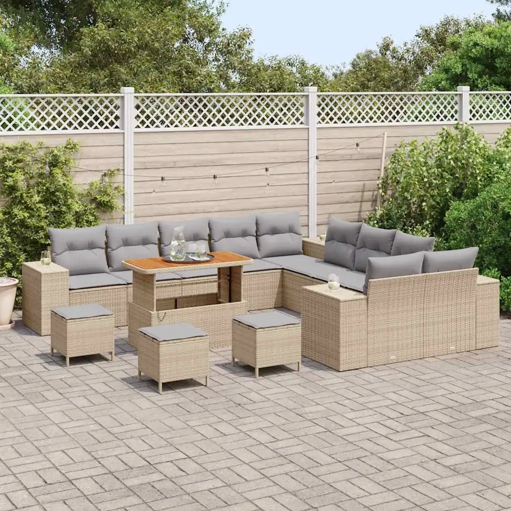Set Divano da Giardino con cuscino 14 pcs Beige polyrattan