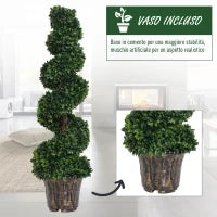 Piante Finte da Interno di Bosso a Spirale 120cm, Pianta Artificiale da Interno ed Esterni con Vaso Incluso, Pianta Finta per Decorazione Casa, Ufficio, Soggiorno, Giardino, Verde