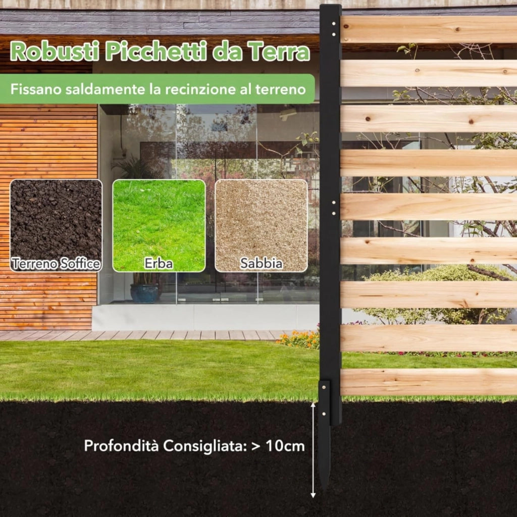 Recinzione da Giardino in Legno, Recinzione a 3 Pannelli con 3 Picchetti, Pannelli Frangivista a Doghe da Esterno per Condizionatore e Bidone Spazzatura, 98 x 107 cm