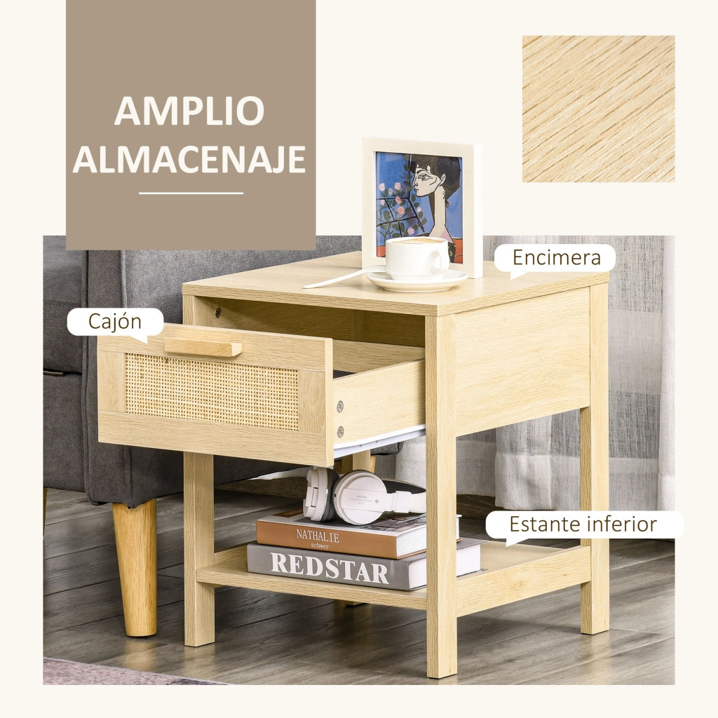 Comodino con cassetto in rattan e ripiano inferiore ¨C Minimal ¨C 40x40x48 cm Natural