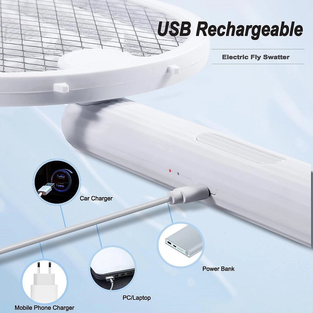 Trade Shop - Racchetta Zanzare Elettrica Lampada Antizanzare 2 In 1 Ricaricabile Uv Insetti -