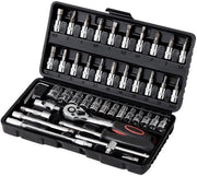 Set di chiavi a dente 46 pezzi in acciaio Cr-V - Chiave a dente a 72 denti - Cassetta di attrezzi - Chiavi a dente a 6 facce - Ideale per riparazioni automobilistiche - Set di attrezzi
