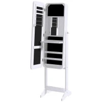 Armadio Portagioie Portagioielli con Specchio Regolabile e Illuminazione LED, Legno, Bianco, 30x146x36 cm