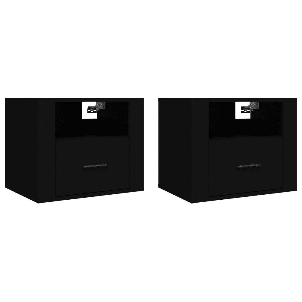 Set di 2 Comodini | Armadio da Notte | Mobiletto da notte a Muro Nero 50x36x40 cm