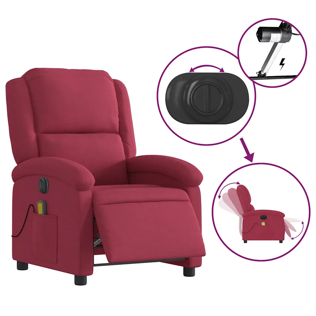 Poltrona Massaggiante | Sedia Relax Reclinabile Elettrica Rosso Vino Velluto