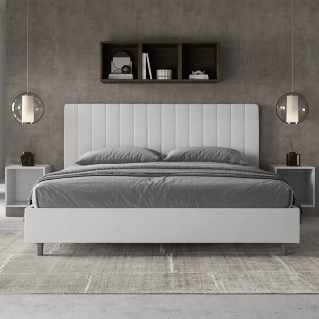 Letto matrimoniale king size con rete imbottito 180x200 similpelle bianco Agueda