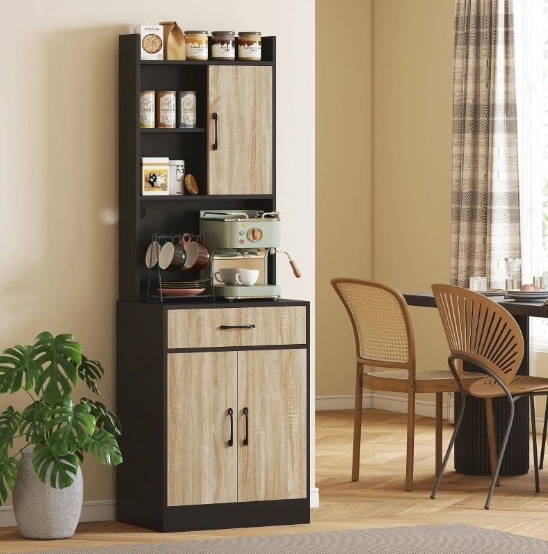 Credenza cucina 60x40x180 cm con piano di lavoro e passacavo; in pannello truciolare rivestito in melamina; naturale