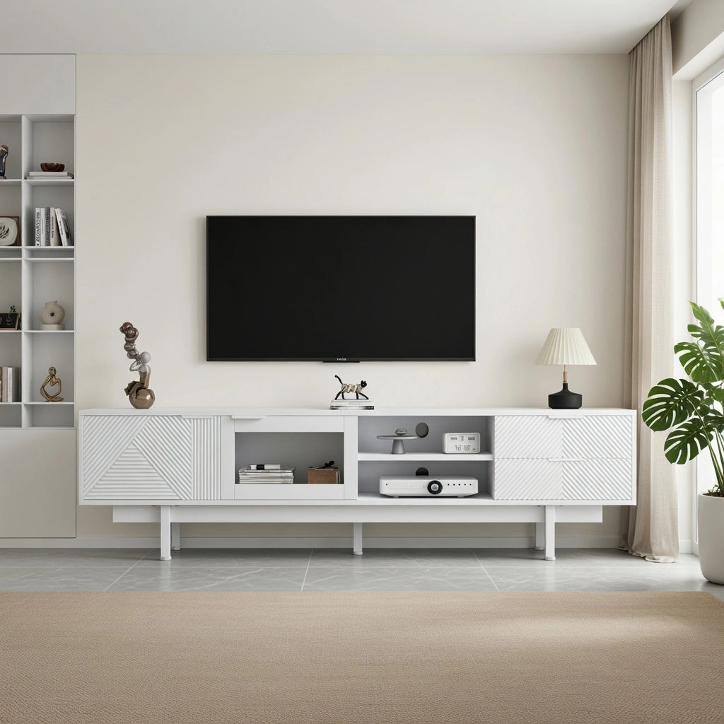Cassettiera per TV bianca in truciolare lunghezza 200 cm