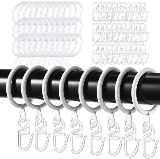 Set di anelli per tende 30 pezzi - Anelli per tende metallici - Haken per tende in plastica - Diametro interno 30 mm - Per tende di finestra/porte/doccia - Bianco - Decorazione per finestre