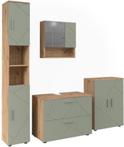 Set di mobili da bagno Irma, Verde salvia, 80 cm, composto da mobile lavabo, pensile a specchio, colonna e base media