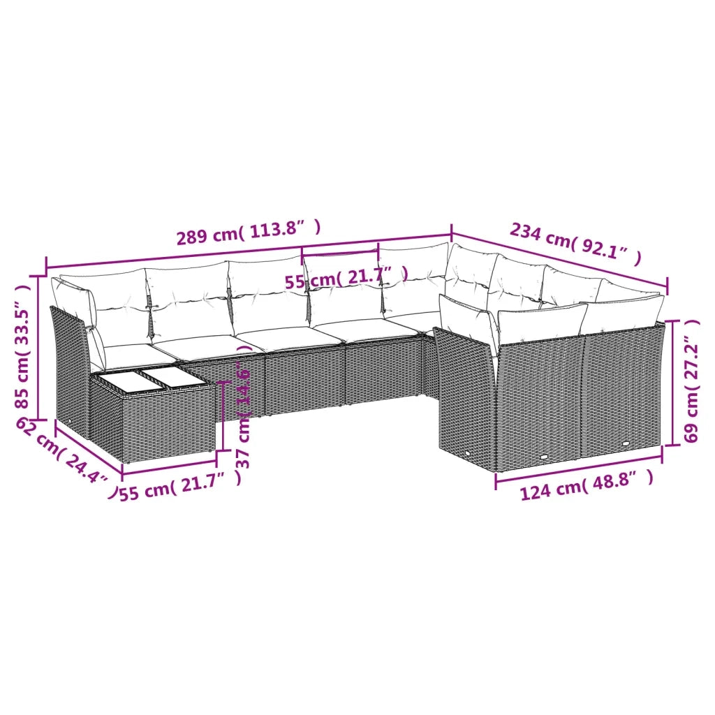 Set Divano da Giardino 10 pz con Cuscini Grigio in Polyrattancod mxl 113417