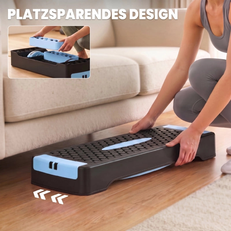 STEPPER AEROBICO Multifunzionale 66x28x16 cm ABS Blu con 2 bande elastiche