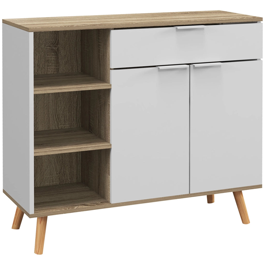 Credenza da Cucina ¨C Zephmum ¨C Bianco e Naturale 95x35x85 cm
