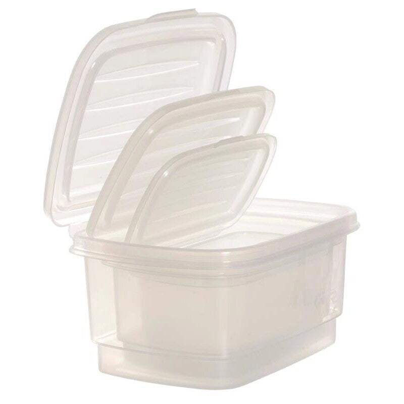TRIS DI CONTENITORI PER LA CUCINA IN PLASTICA TRASPARENTE CON COPERCHIO