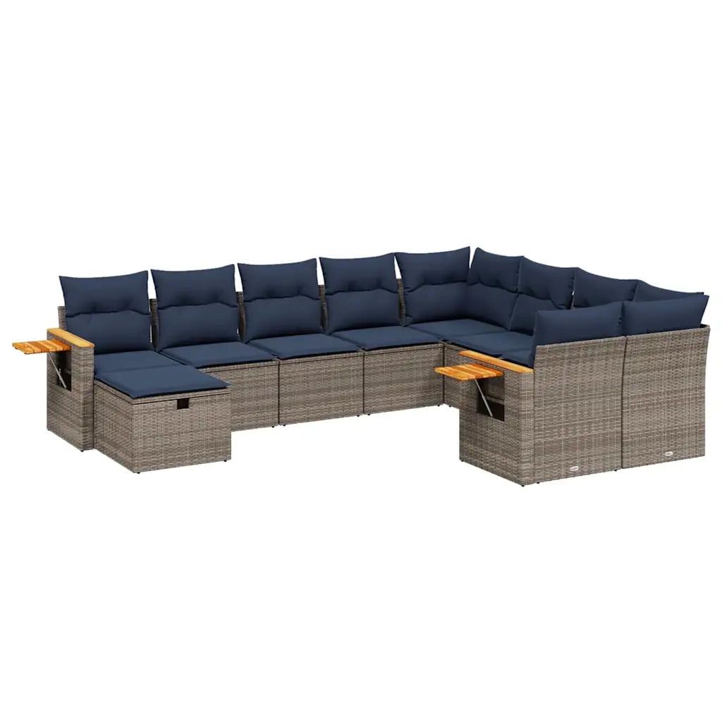 Set Divani da Giardino 10 pz con Cuscini Grigio in Polyrattan