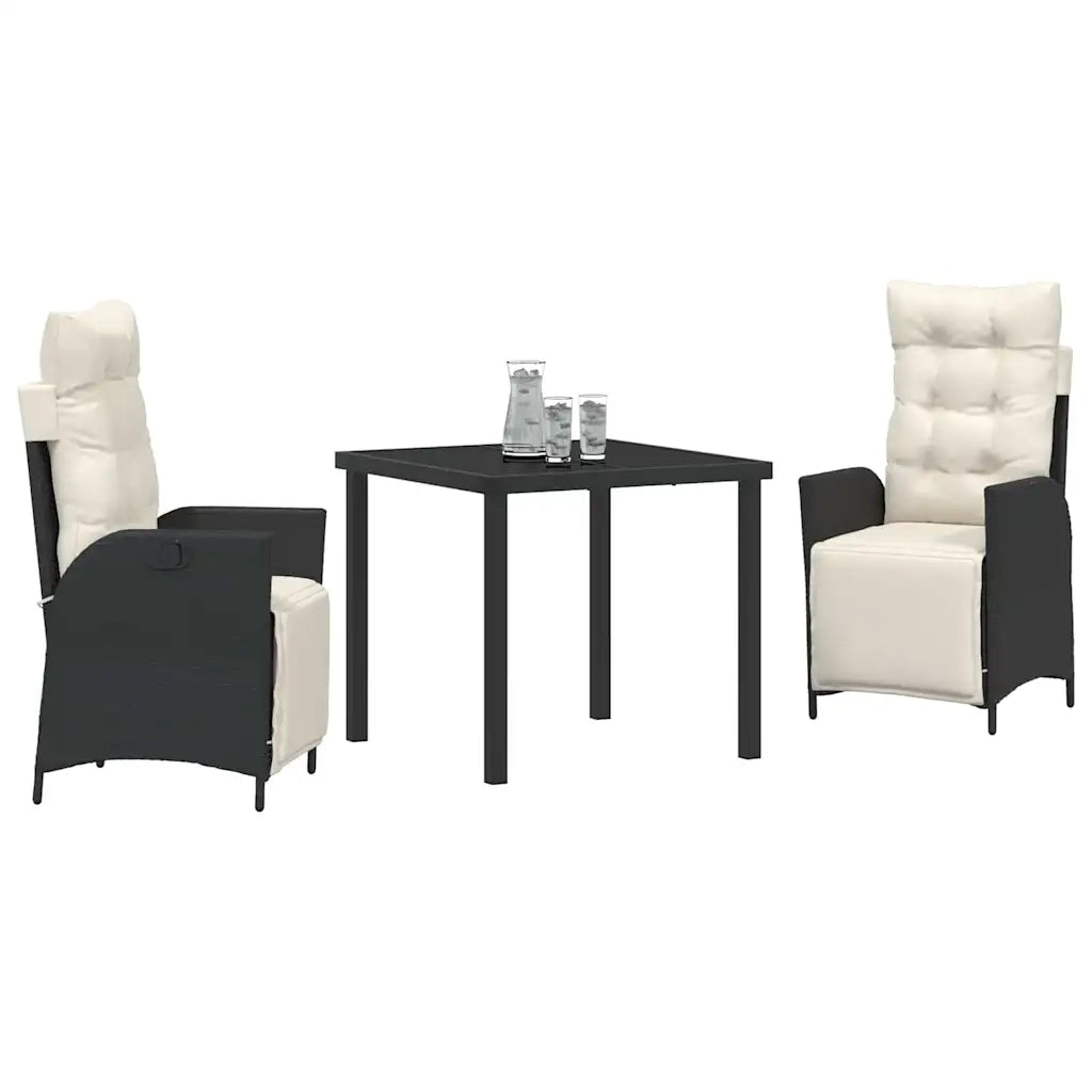 Set da Pranzo per Giardino con cuscino 3 pcs Nero polyrattan 3380526