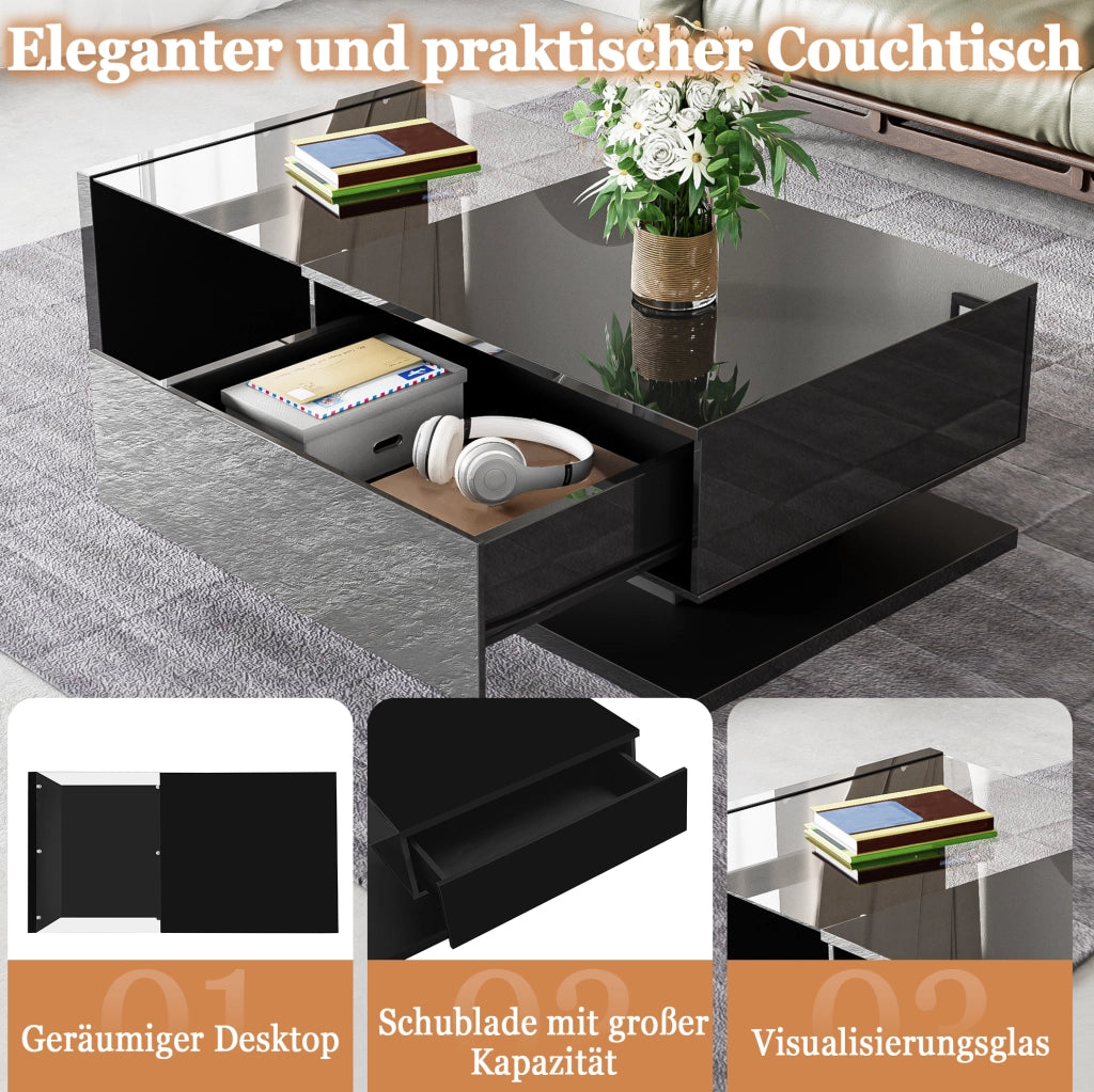 Tavolino da salotto moderno 105x55x32;5 cm in truciolare nero lucido con LED