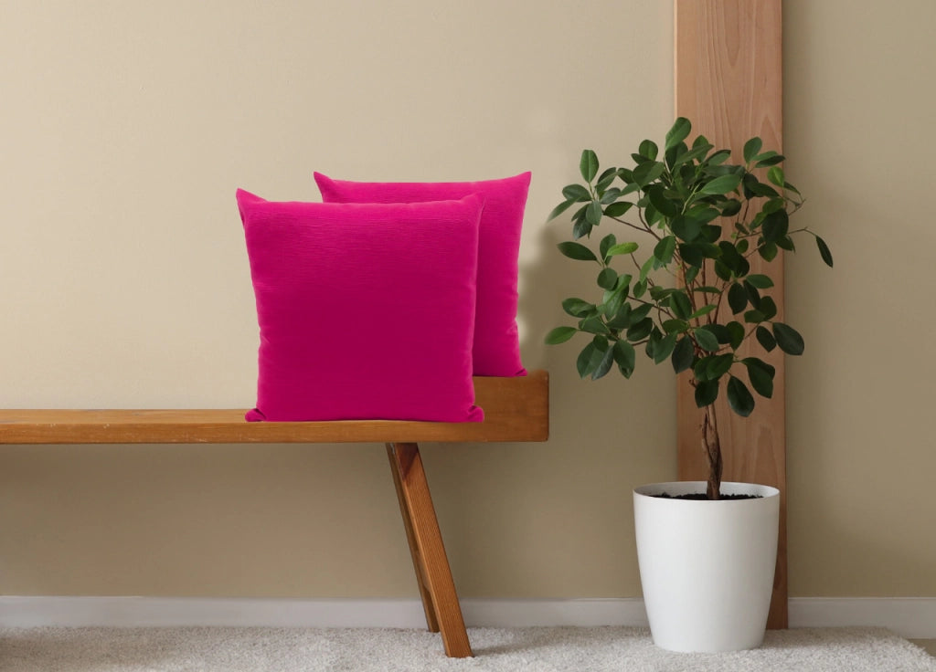 Coppia Cuscini Arredo Imbottiti Tessuto Ottoman In Tinta Unita Colore Fucsia 30 - 50x50 - Fuxia 30