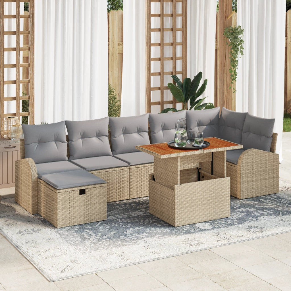 Set divano giardino 8 pezzi con cuscini beige polyrattan