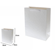 Trade Shop - Set 2 Borse Buste Regalo Shopper Bianca Goffrata Manico Tessuto 23x18x10cm 69923 -