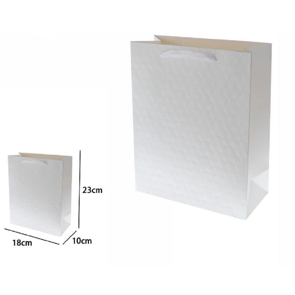 Trade Shop - Set 2 Borse Buste Regalo Shopper Bianca Goffrata Manico Tessuto 23x18x10cm 69923 -