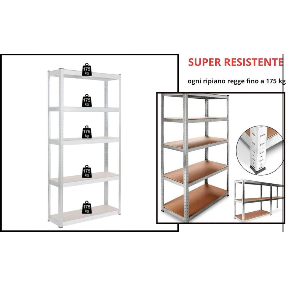 Trade Shop - Scaffale In Metallo Per Garage Scaffalatura Alta Portata 5 Ripiani Regolabili 90x40xh180cm -