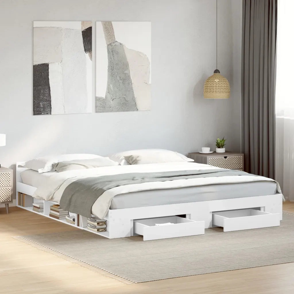 Letto matrimoniale | Letto per adulti | Giroletto con Cassetti Bianco 180x200 cm in Legno Multistrato