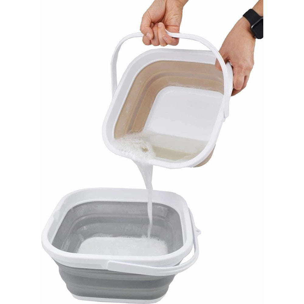 Trade Shop - Secchio Pieghevole Quadrato Pratico Da 5,5 Lt Portatile Salvaspazio Con Maniglia -