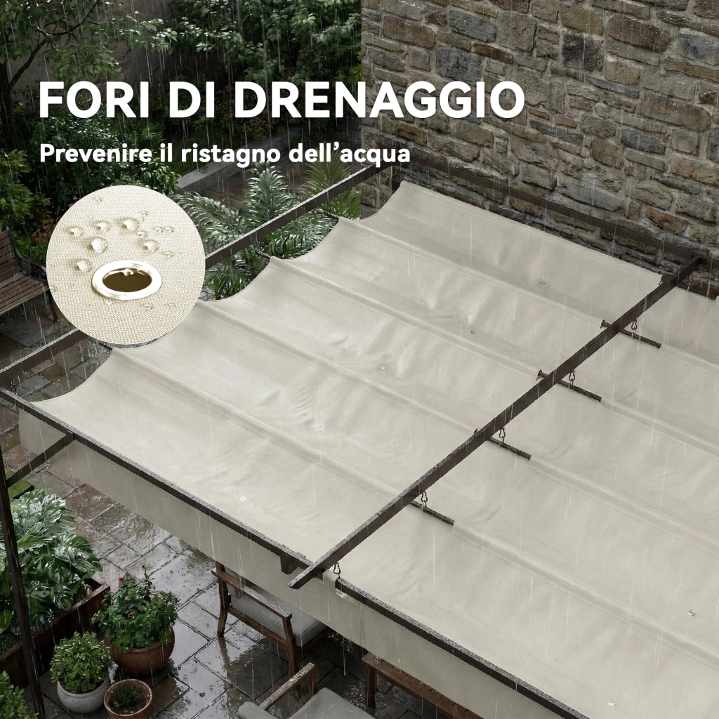 Pergola Addossata 3x3 m con Tetto Scorrevole e Fori di Drenaggio Crema