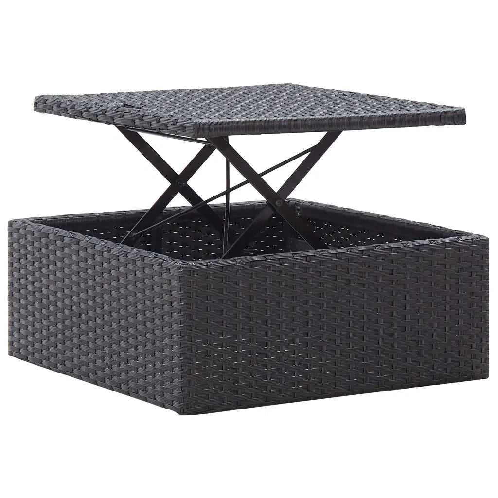 Lettino da Giardino con Tettuccio in Polyrattan Nero 46156